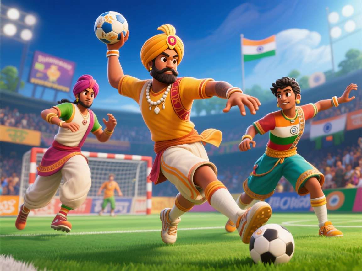 Desi Handball Chronicles - Regional Characters Desi Handball Chronicles regional characters showcasing different Indian states' traditional attire